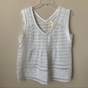 Maeve Anthropologie White Sleeveless Cut Out Sheer Blouse Top size 8